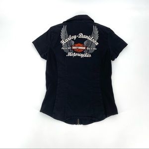 Harley Davidson zip up short sleeve shirt